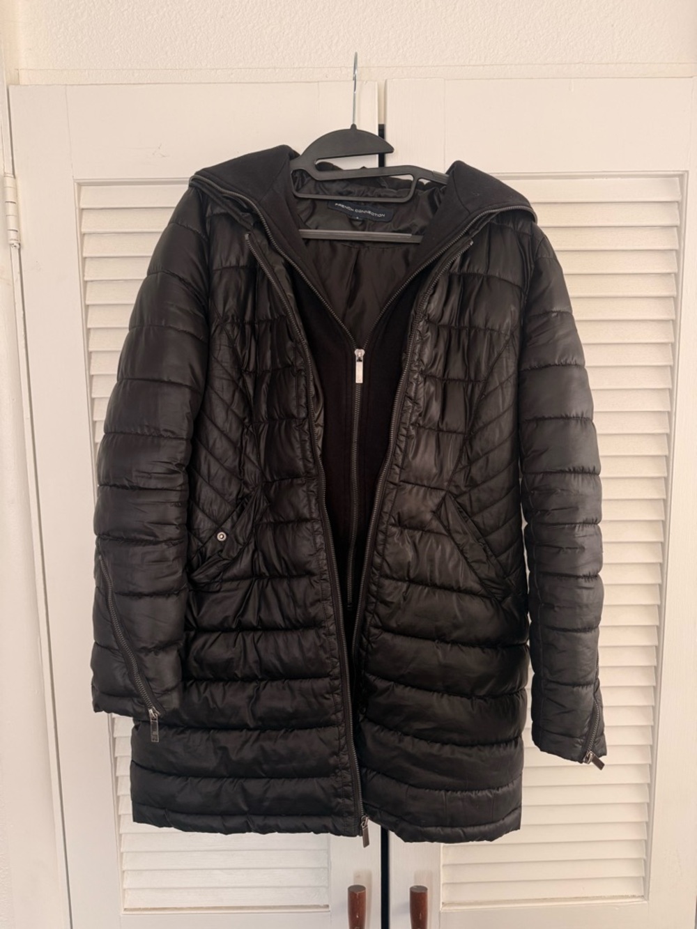 French Connection Black Women's Quilted Hooded Puffer Coat